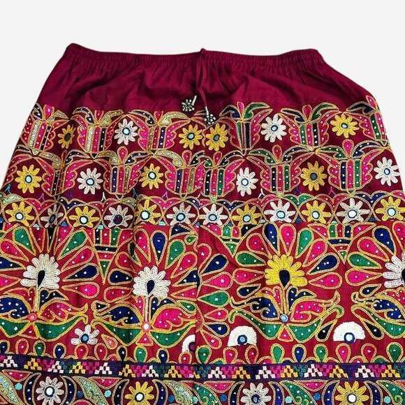 Vintage Boho Bohemian Embroidered Mirror Festival Peasant Maxi Skirt l XL - Picture 4 of 5